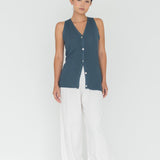 V - Neck Knit Vest in Denim Blue - Esse - XS - 