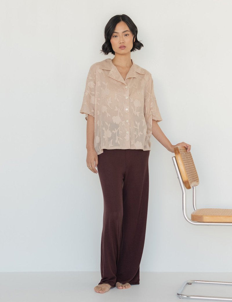 Wide Lapel Shirt in Floral Appliqué - Esse - Blush (Preorder) - XS - 