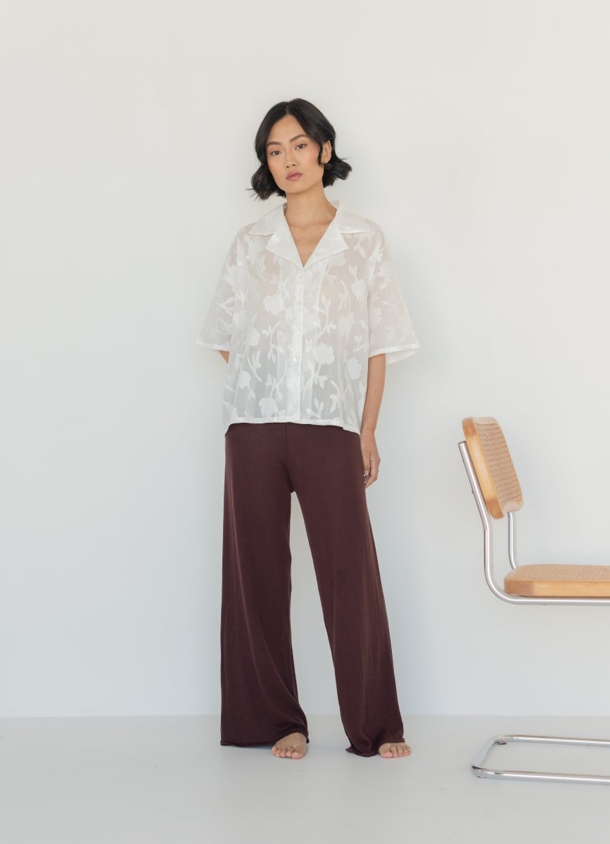 Wide Lapel Shirt in Floral Appliqué - Esse - Blush (Preorder) - XS - 