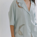 Wide Lapel Shirt with Embroidery in Misty Blue - Esse-XS - 