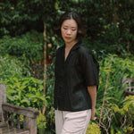 Wide Lapel Shirt with Knot Buttons in Black - Esse - XS - 