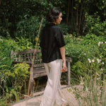 Wide Lapel Shirt with Knot Buttons in Black - Esse - XS - 