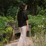 Wide Lapel Shirt with Knot Buttons in Black - Esse - XS - 