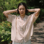 Wide Lapel Shirt with Knot Buttons in Warm Sand - Esse - XS - 