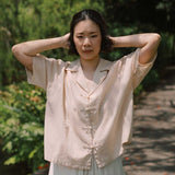 Wide Lapel Shirt with Knot Buttons in Warm Sand - Esse - XS - 