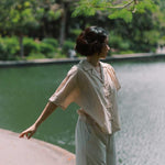 Wide Lapel Shirt with Knot Buttons in Warm Sand - Esse - XS - 