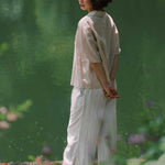 Wide Lapel Shirt with Knot Buttons in Warm Sand - Esse - XS - 