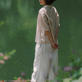 Wide Lapel Shirt with Knot Buttons in Warm Sand - Esse - XS - 