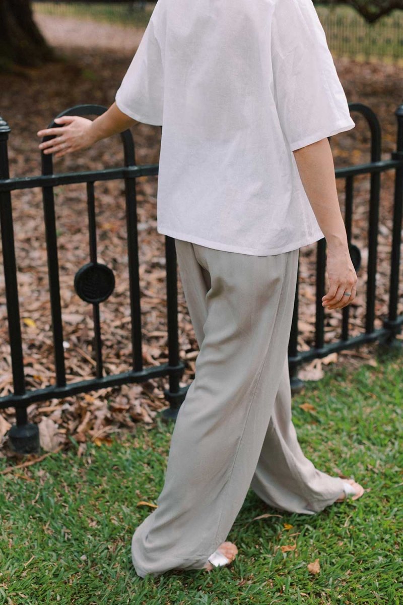 Wide Lapel Shirt with Knot Buttons in White - Esse - XS - 