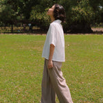 Wide Lapel Shirt with Knot Buttons in White - Esse - XS - 