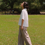 Wide Lapel Shirt with Knot Buttons in White - Esse - XS - 