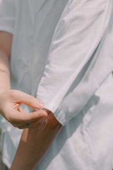 Wide Lapel Shirt with Knot Buttons in White - Esse - XS - 