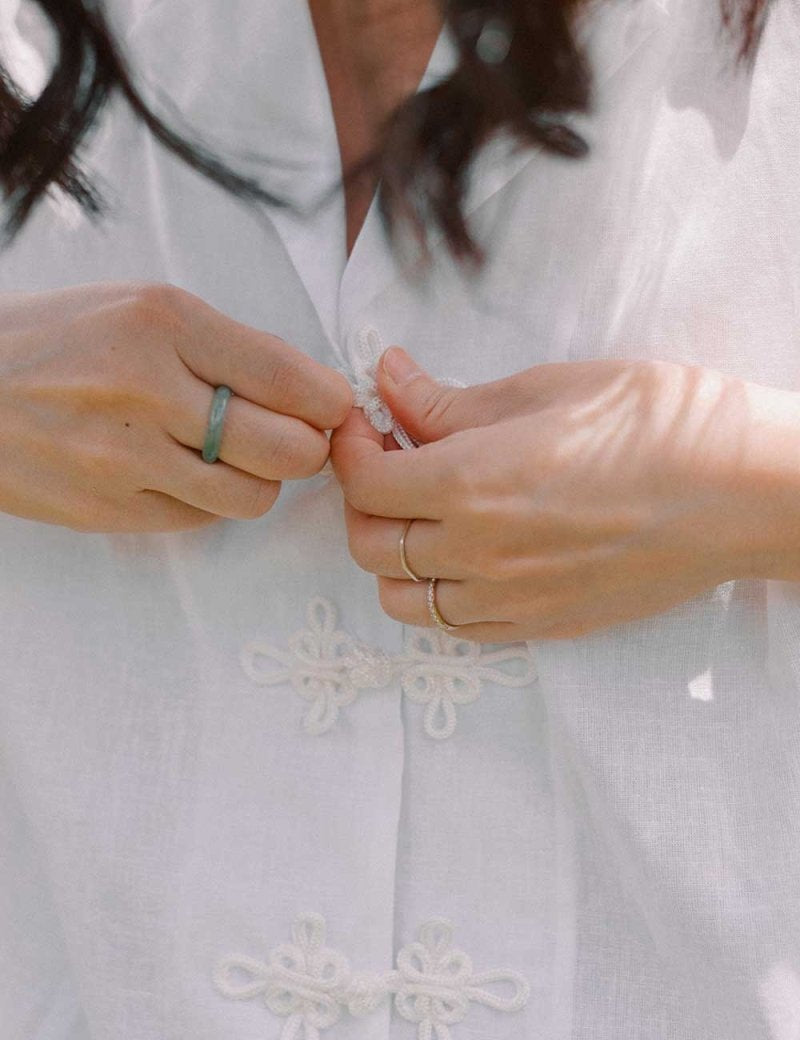 Wide Lapel Shirt with Knot Buttons in White - Esse - XS - 