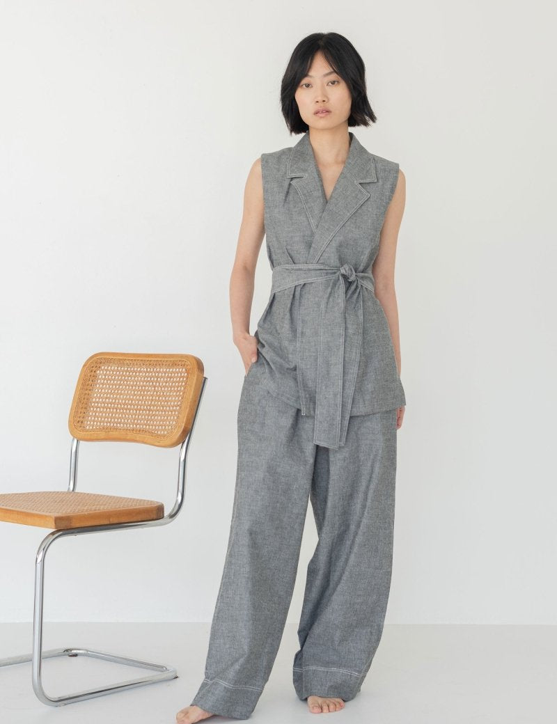 Wrap Vest in Dark Denim - Esse - Black - XS - 