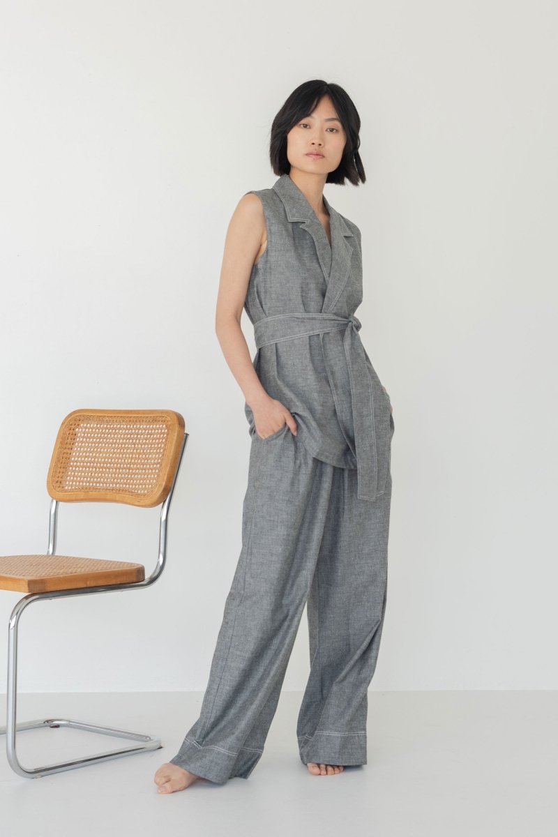 Wrap Vest in Dark Denim - Esse - Black - XS - 