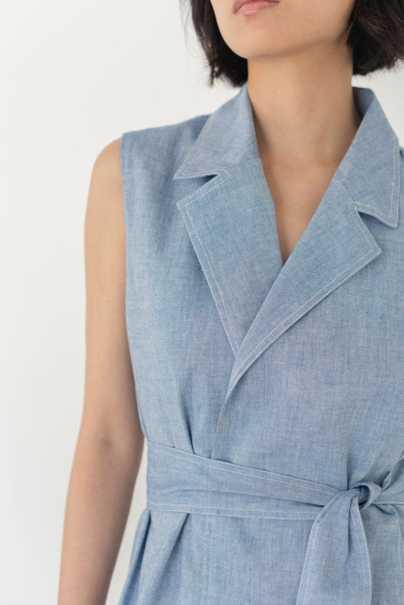 Wrap Vest in Denim - Esse - Sky Blue - XS - 