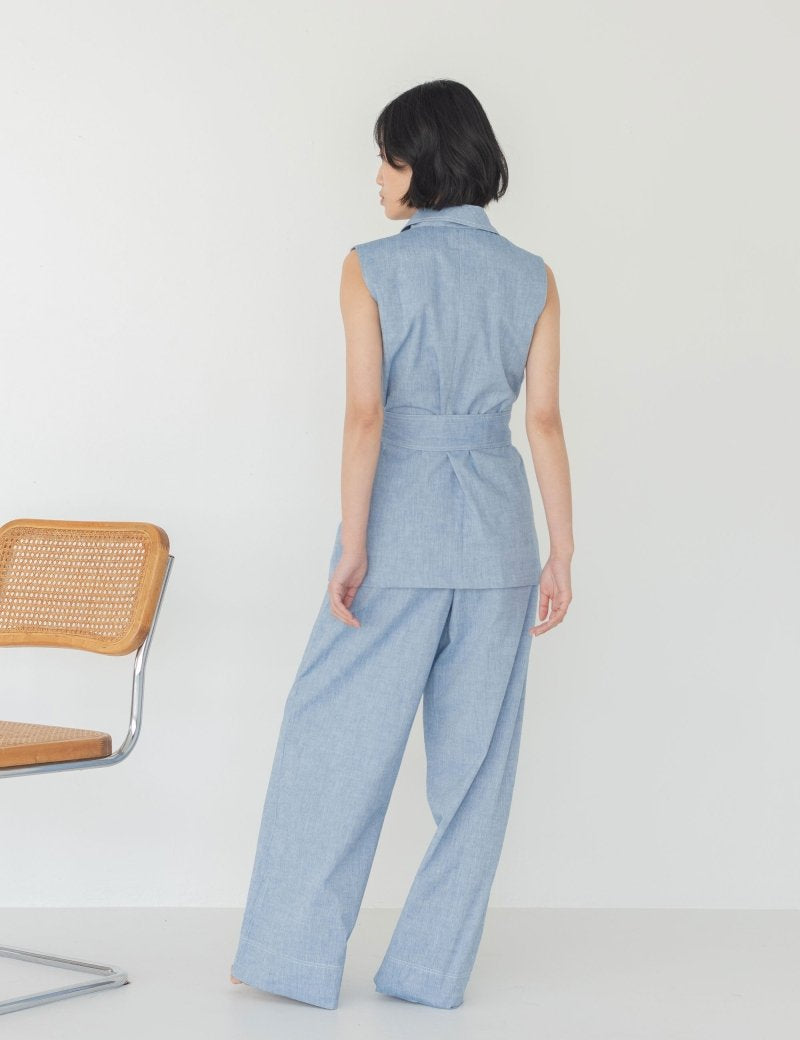 Wrap Vest in Denim - Esse - Sky Blue - XS - 