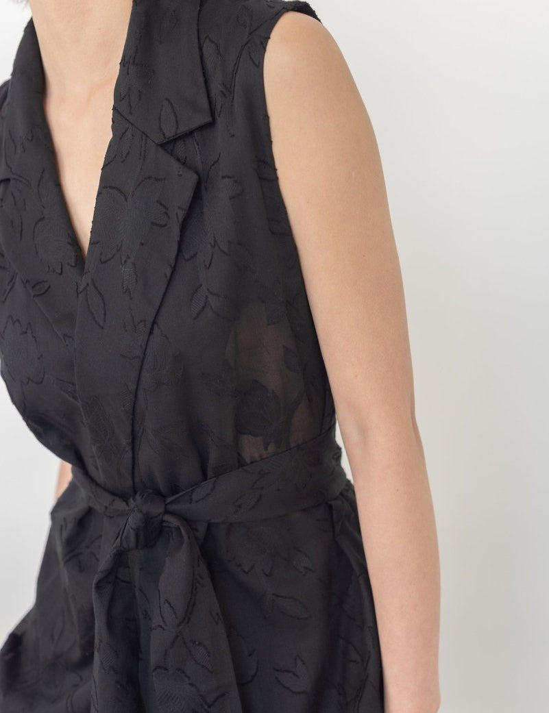 Wrap Vest in Floral Appliqué - Esse - Black - XXS - 