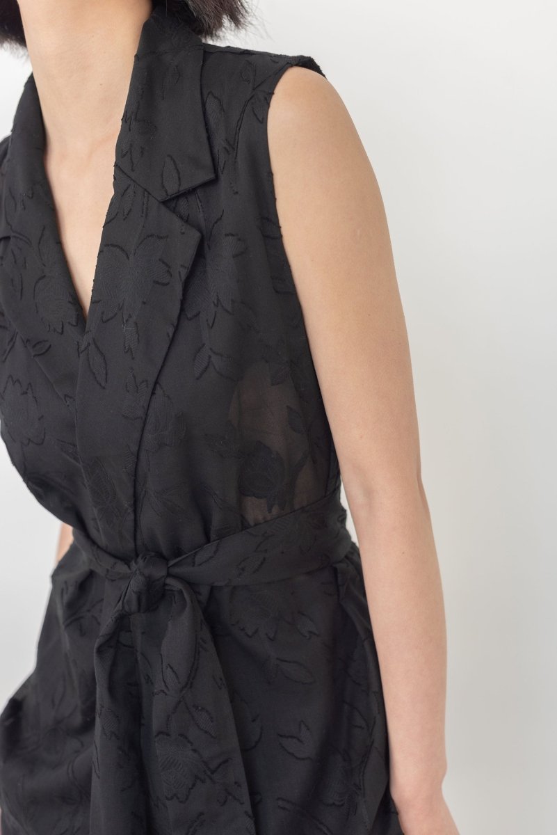 Wrap Vest in Floral Appliqué - Esse - Black - XXS - 