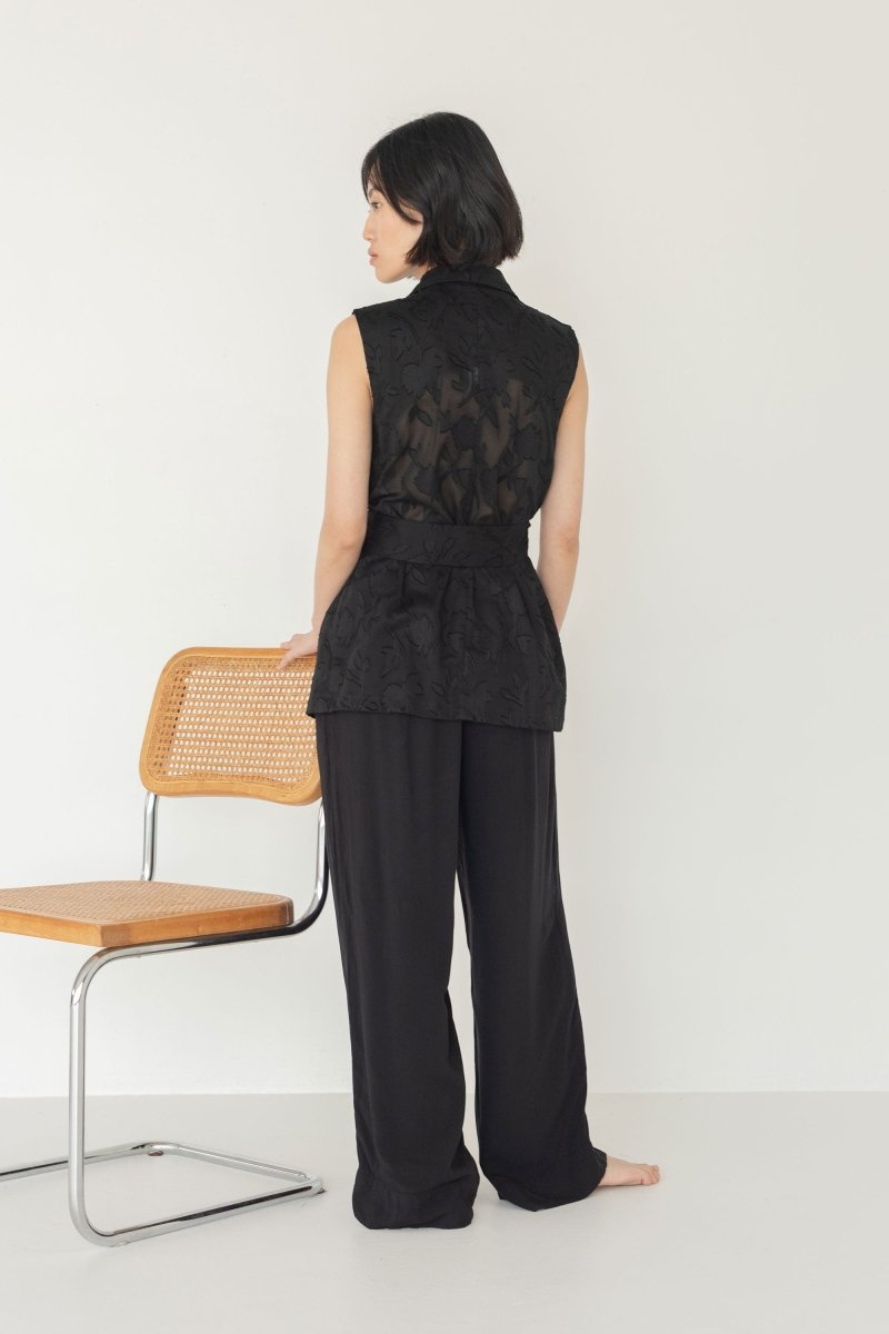 Wrap Vest in Floral Appliqué - Esse - Black - XXS - 