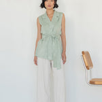 Wrap Vest in Floral Appliqué - Esse - Mint - XS - 