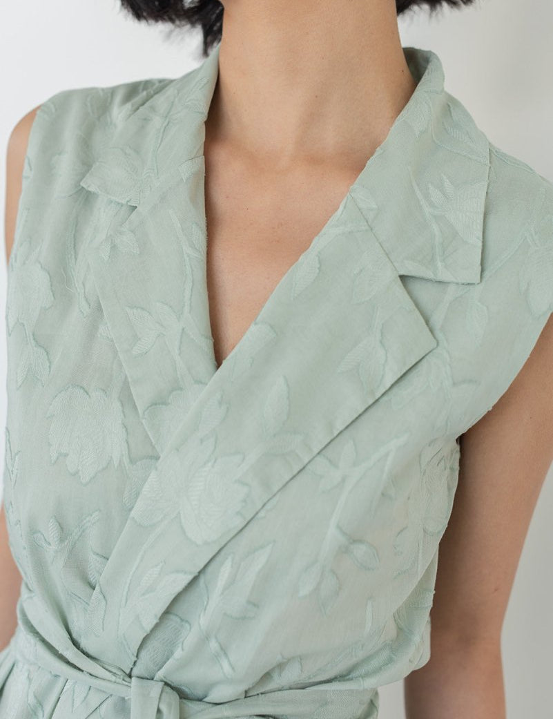 Wrap Vest in Floral Appliqué - Esse - Mint - XS - 