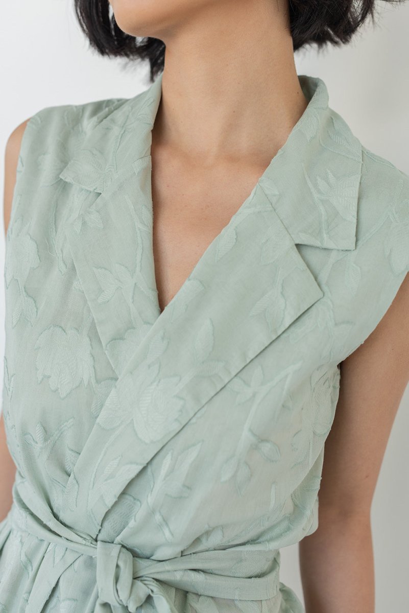 Wrap Vest in Floral Appliqué - Esse - Mint - XS - 