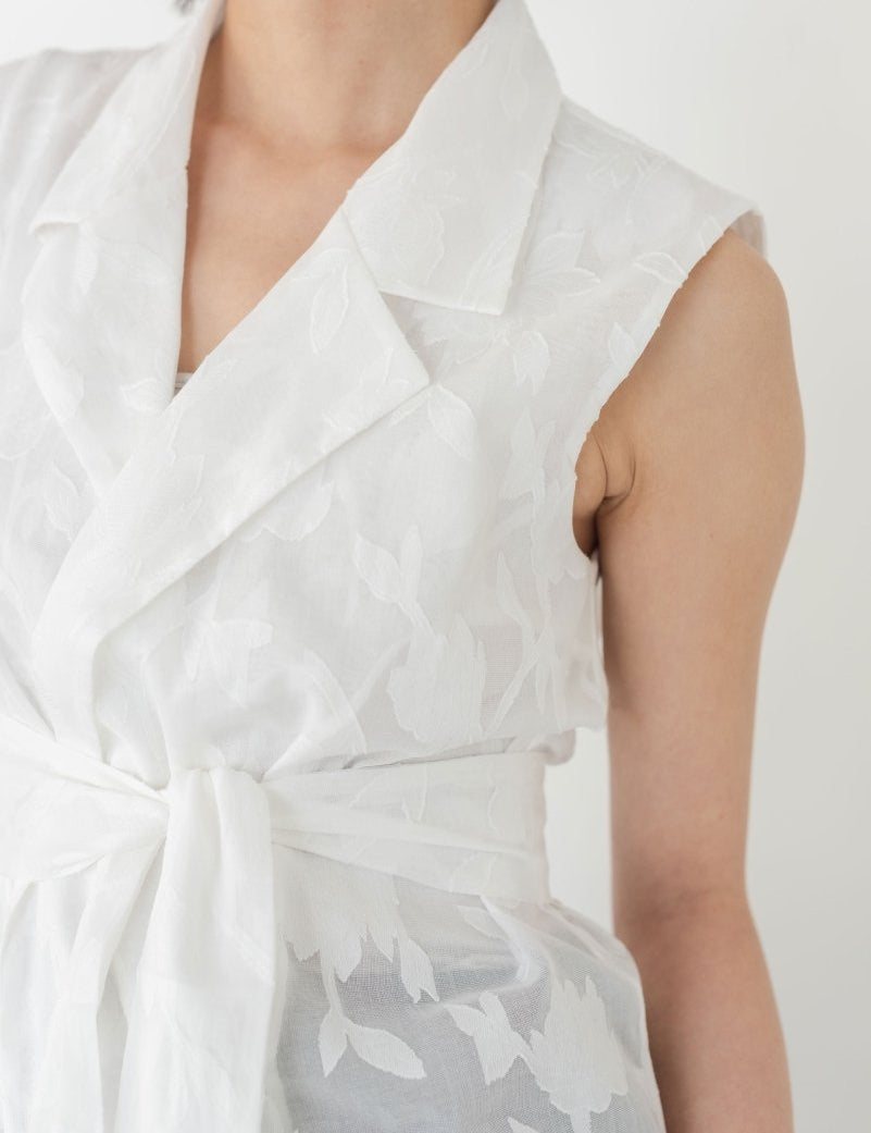 Wrap Vest in Floral Appliqué - Esse - White - XXS - 