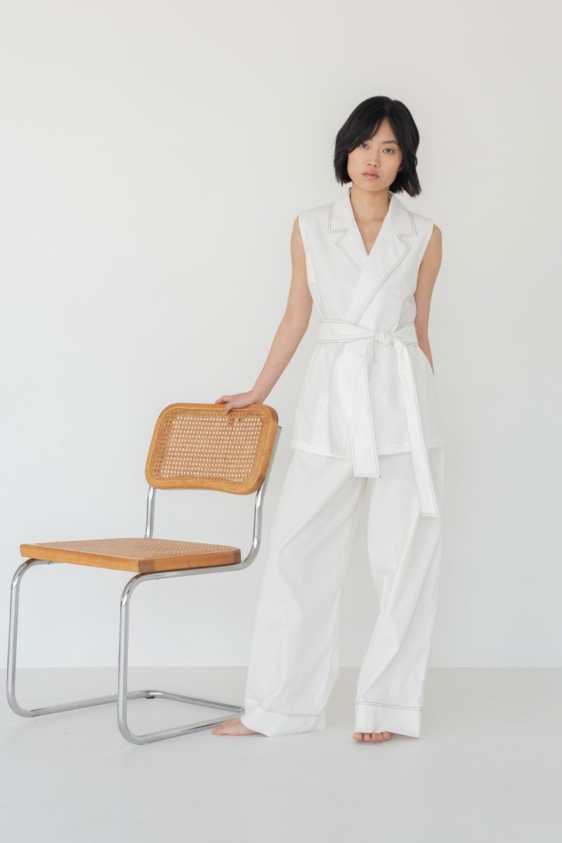 Wrap Vest in White Denim - Esse - White - XS - 
