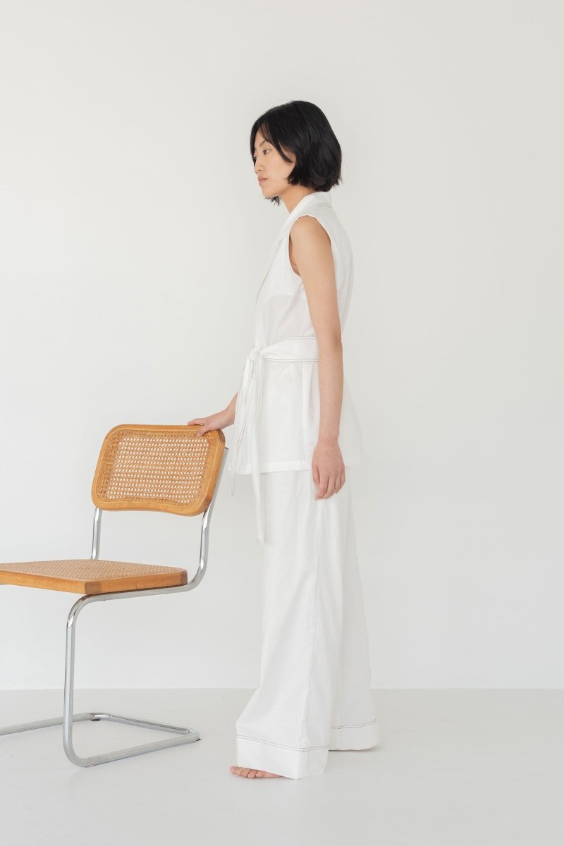 Wrap Vest in White Denim - Esse - White - XS - 