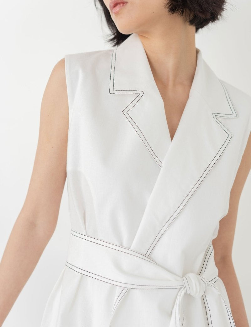 Wrap Vest in White Denim - Esse - White - XS - 