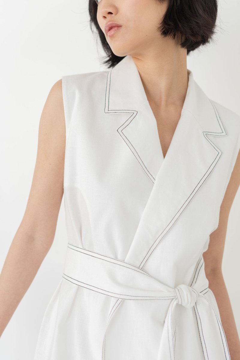 Wrap Vest in White Denim - Esse - White - XS - 