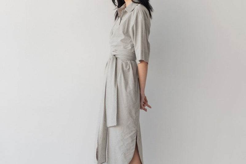 Faux Wrap Shirt Dress - Esse-Pebble-XXS (MTO)-None/ Option 1