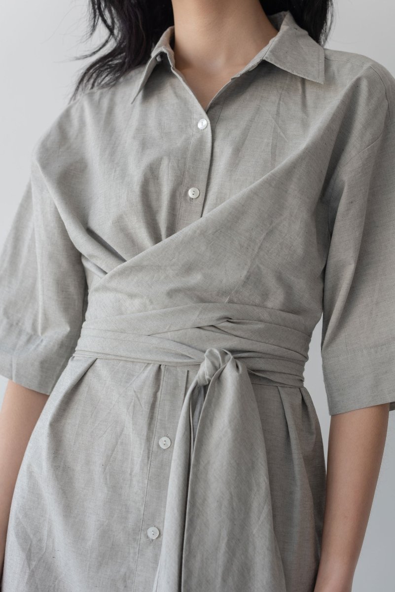 Faux Wrap Shirt Dress - Esse-Pebble-XXS (MTO)-None/ Option 1