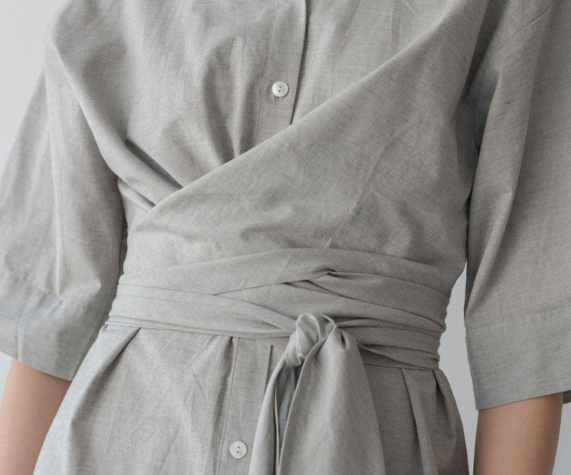 Faux Wrap Shirt Dress - Esse-Pebble-XXS (MTO)-None/ Option 1