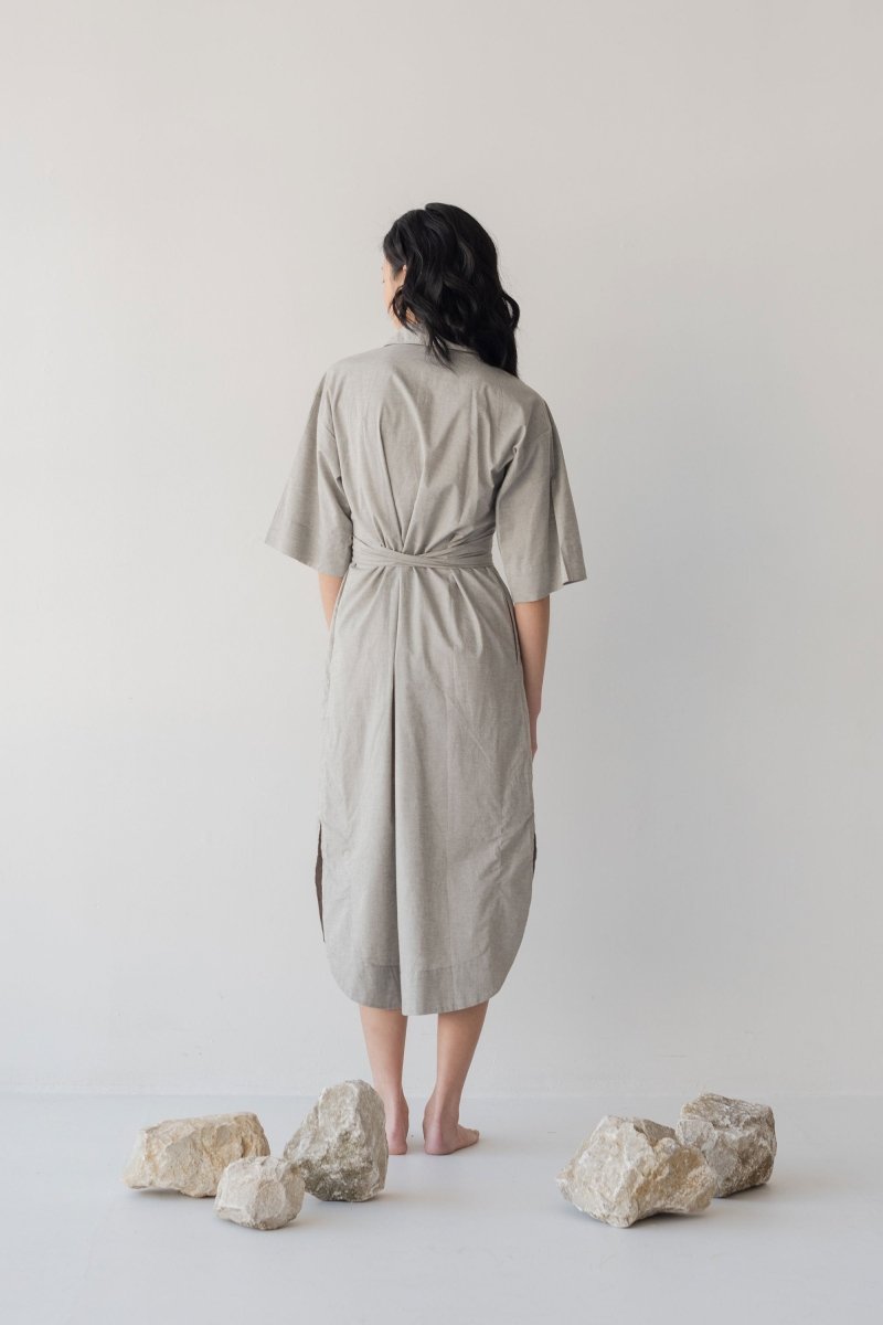 Faux Wrap Shirt Dress - Esse-Pebble-XXS (MTO)-None/ Option 1