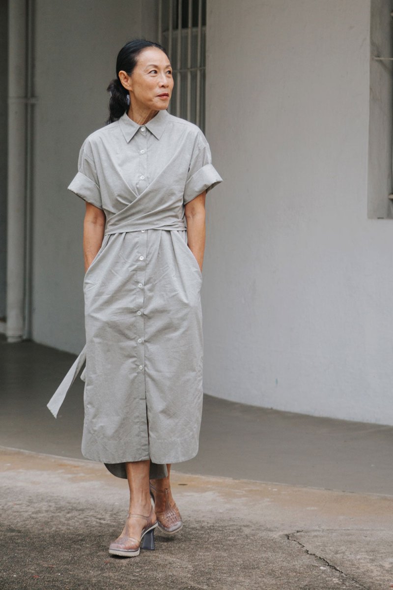 Faux Wrap Shirt Dress - Esse-Pebble-XXS (MTO)-None/ Option 1