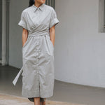 Faux Wrap Shirt Dress - Esse-Pebble-XXS (MTO)-None/ Option 1