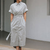 Faux Wrap Shirt Dress - Esse-Pebble-XXS (MTO)-None/ Option 1