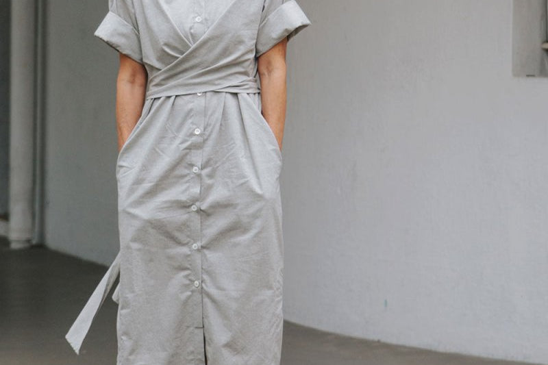 Faux Wrap Shirt Dress - Esse-Pebble-XXS (MTO)-None/ Option 1