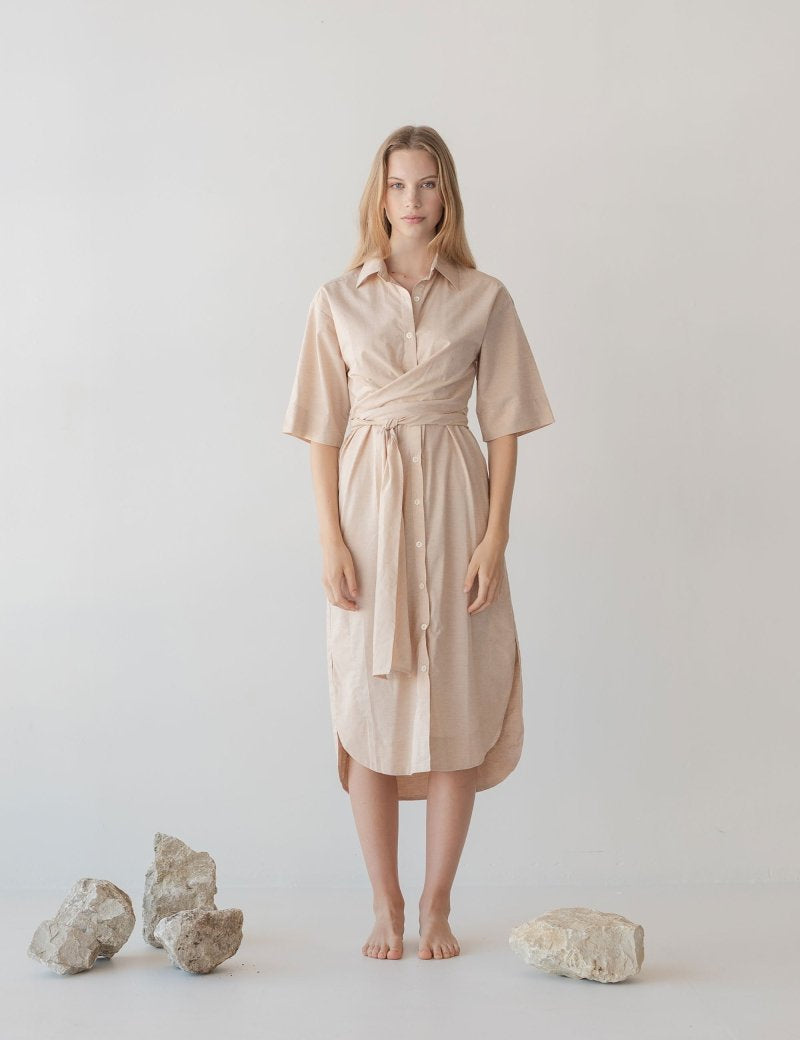 Faux Wrap Shirt Dress - Esse-Warm Clay-XXS (MTO)-None/ Option 1