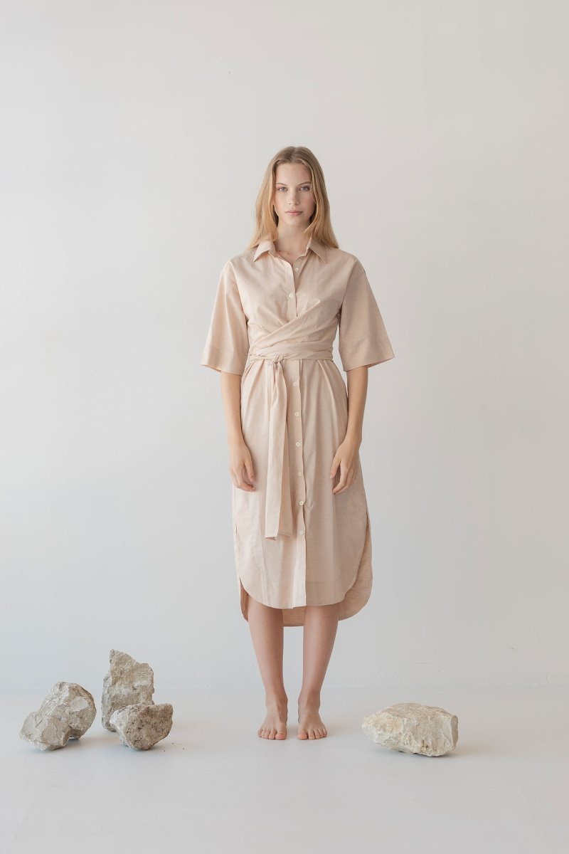Faux Wrap Shirt Dress - Esse-Warm Clay-XXS (MTO)-None/ Option 1