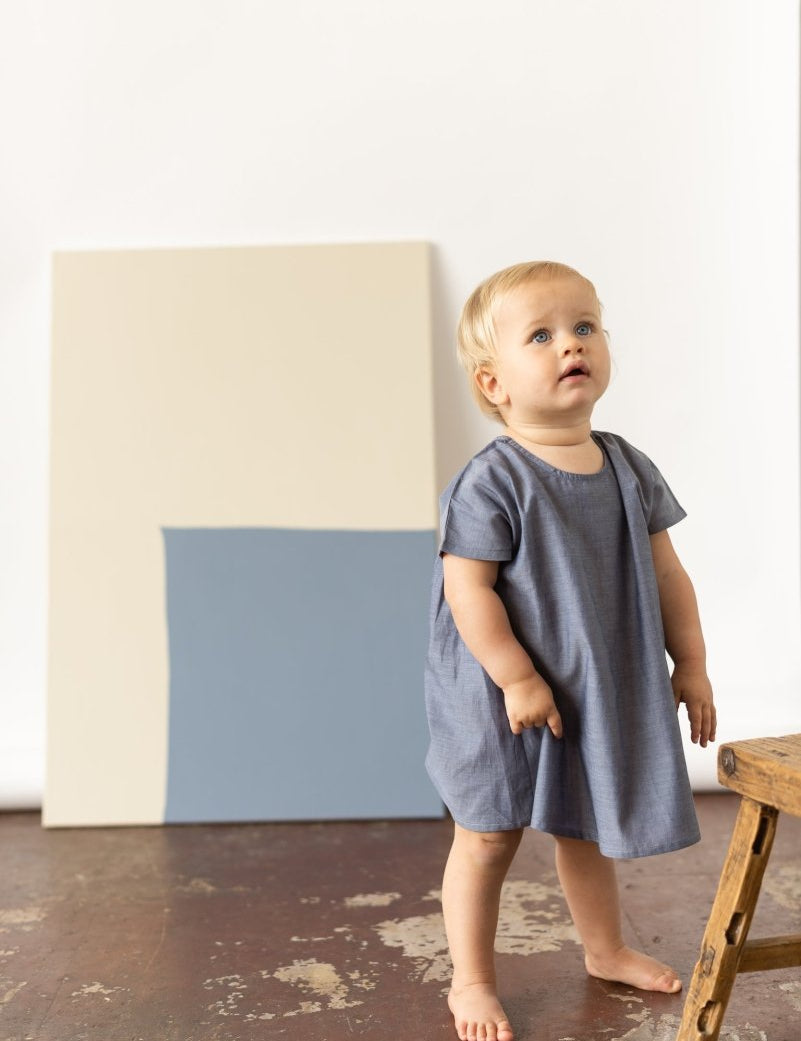 for Pēpi Dress with Curved Back Yoke - Esse-Pigeon Blue-3-6 M-