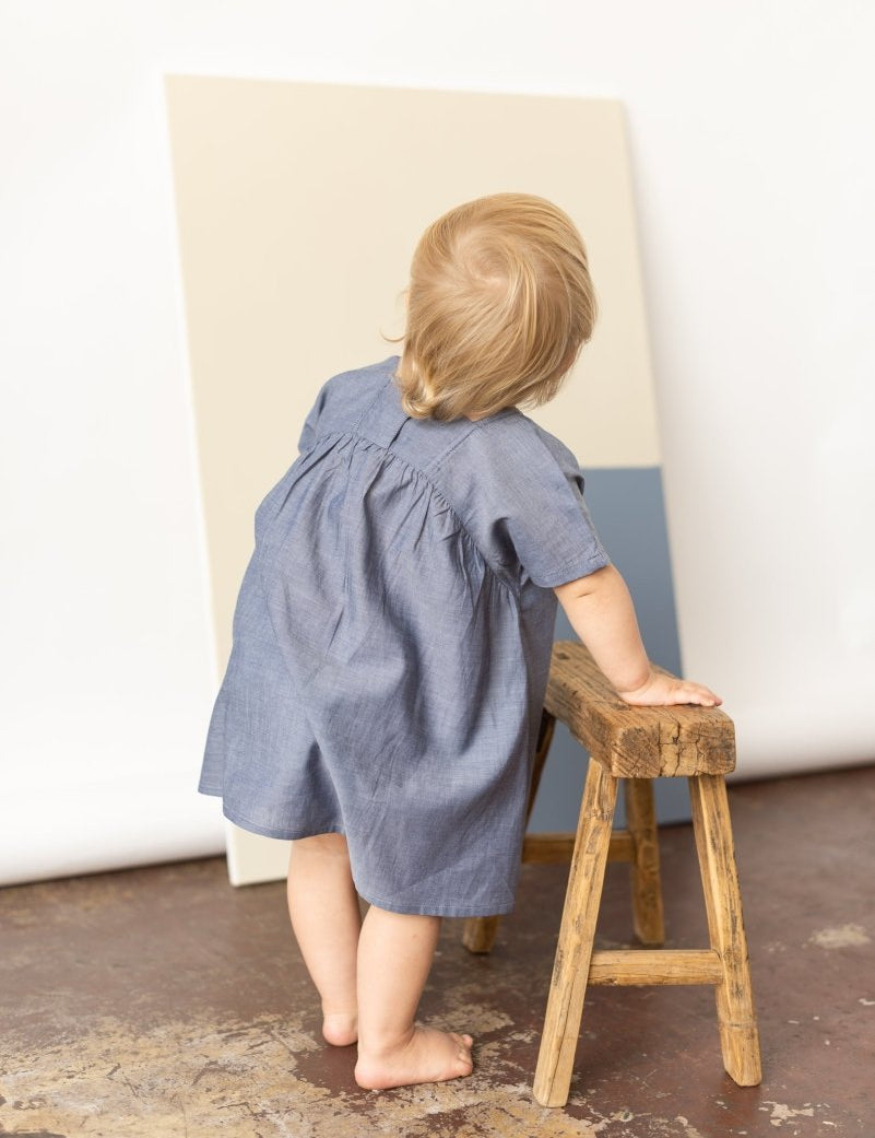 for Pēpi Dress with Curved Back Yoke - Esse-Pigeon Blue-3-6 M-