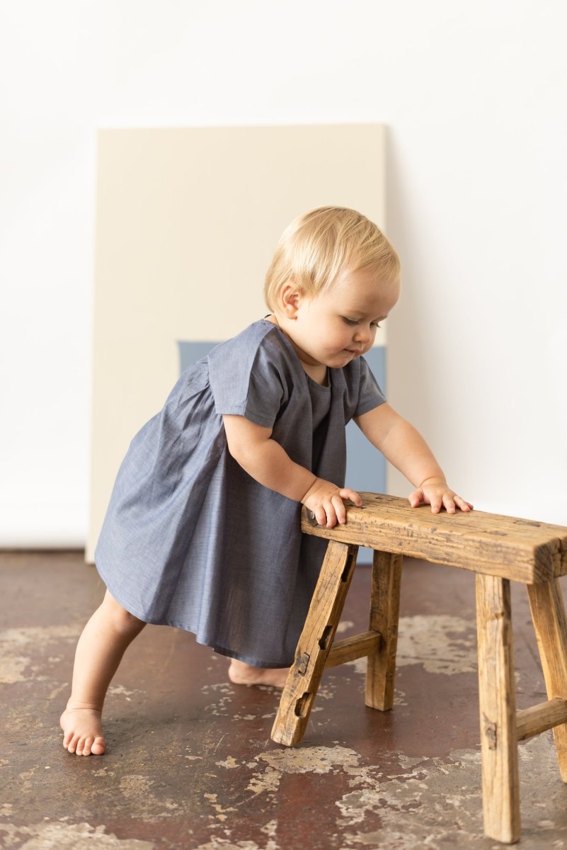 for Pēpi Dress with Curved Back Yoke - Esse-Pigeon Blue-3-6 M-