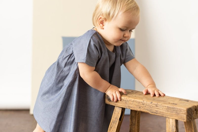 for Pēpi Dress with Curved Back Yoke - Esse-Pigeon Blue-3-6 M-