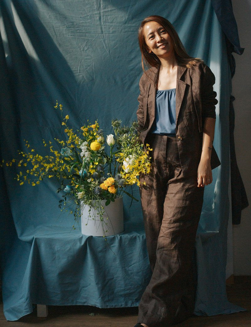 High-waist Linen Pants with Origami Belt - Esse-Mocha-XXS-None/ Option 1