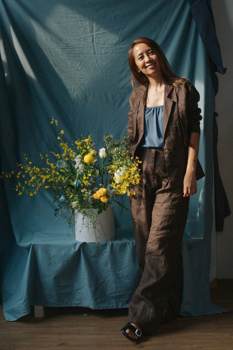 High-waist Linen Pants with Origami Belt - Esse-Mocha-XXS-None/ Option 1