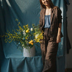 High-waist Linen Pants with Origami Belt - Esse-Mocha-XXS-None/ Option 1