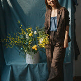 High-waist Linen Pants with Origami Belt - Esse-Mocha-XXS-None/ Option 1